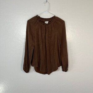 Cloth and Stone Top Womens XS Blouse Ruffle Chambray Brown BOHO